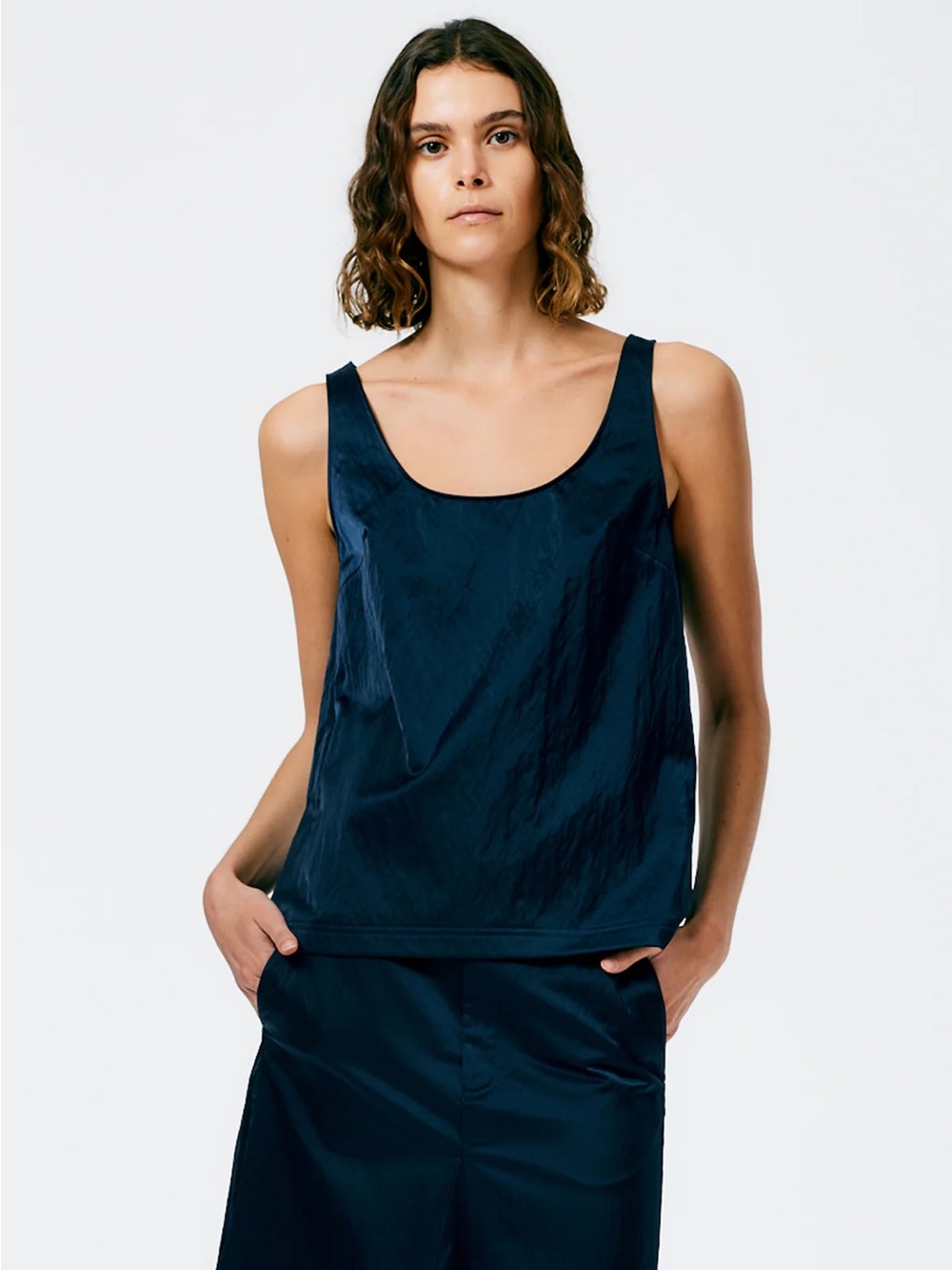 Tibi Luxe Eco Satin Nylon Scoopneck Tank